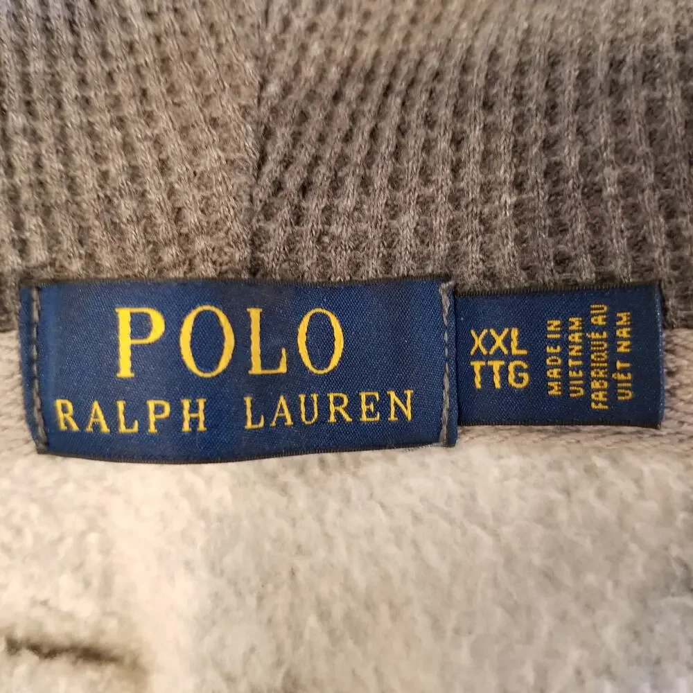 Polo Ralph Lauren Men's Gray Fleece Lined Full Zip Hoodie Size XXL